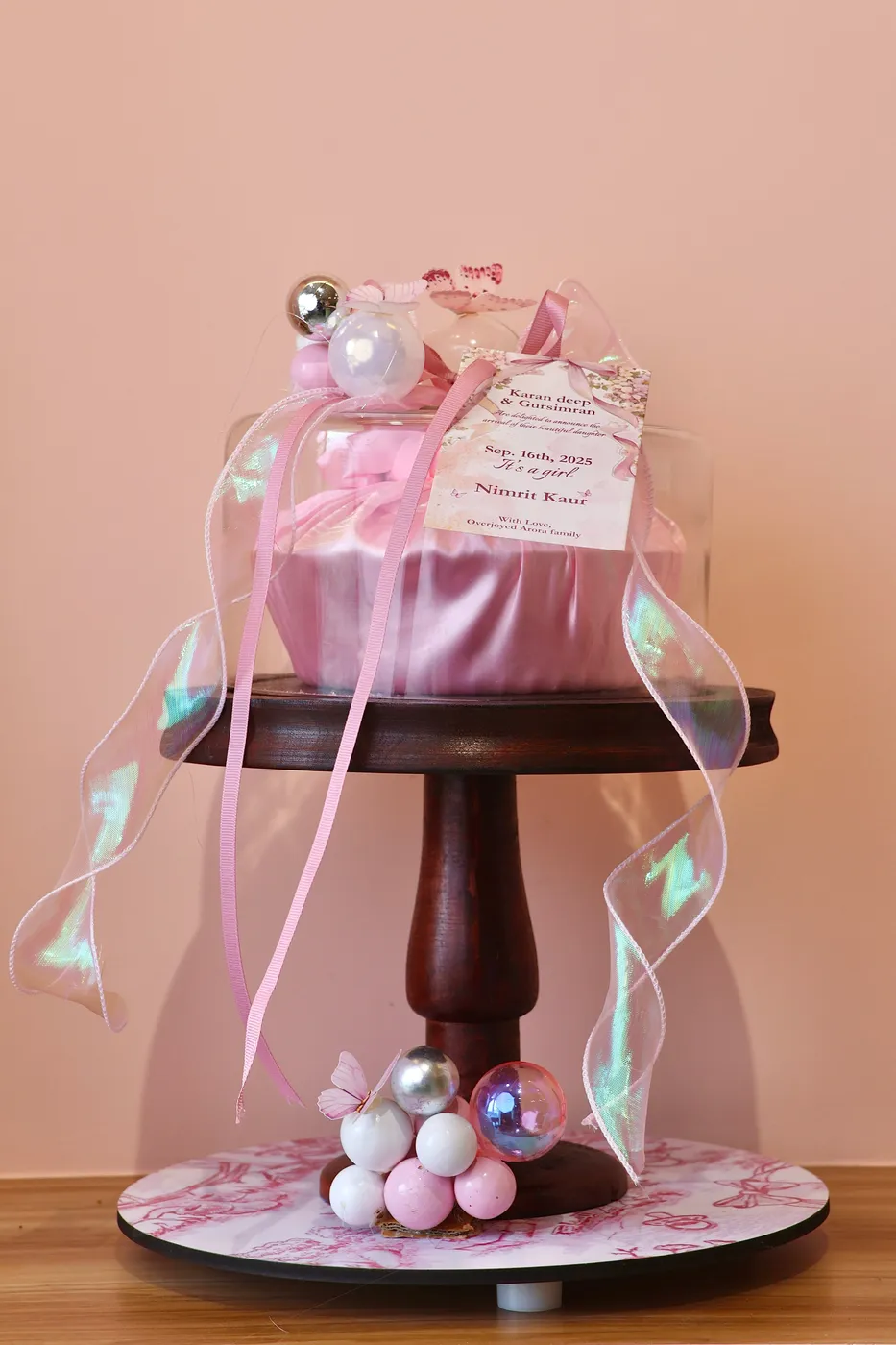 Cake Dome Hamper — Glass dome on a wooden cake stand
